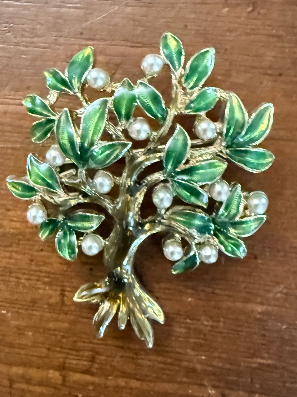 Napier Elegant Green and Gold Tree Brooch